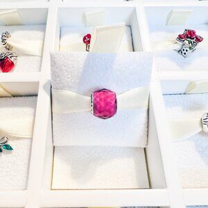 925 Sterling Silver Magenta Mini Murano Glass Charm Bead Fits Charm Bracelets